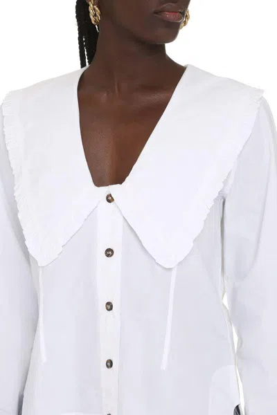 Ganni Ruffled Collar Blouse Featuring Pleats