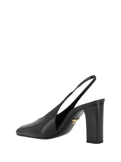 Prada Block Heel Patent Finish Pointed Toe Ballerina Shoes In Black