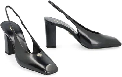 Prada Block Heel Patent Finish Pointed Toe Ballerina Shoes In Black