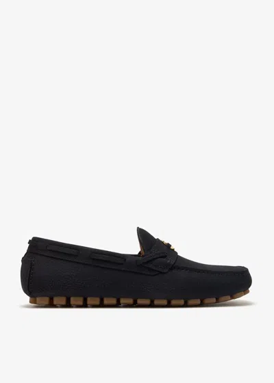 Valentino Garavani Driver Fastaway Loafer In Deerskin Suede In Black