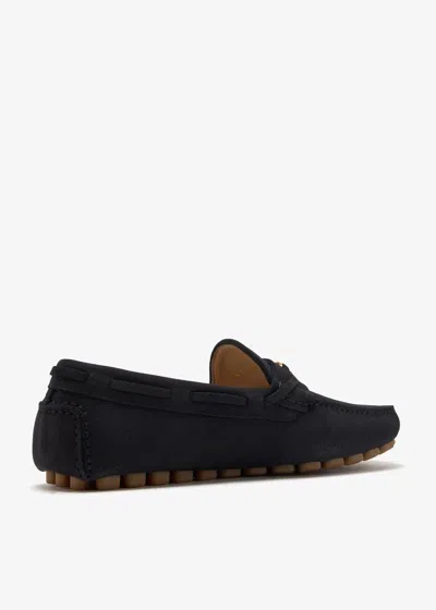 Valentino Garavani Driver Fastaway Loafer In Deerskin Suede In Black