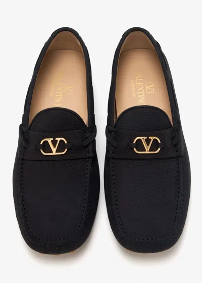 Valentino Garavani Driver Fastaway Loafer In Deerskin Suede In Black