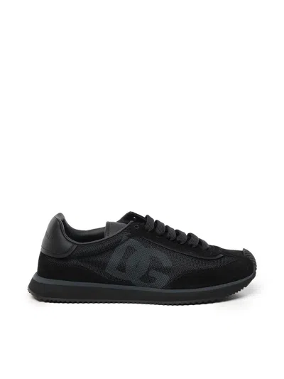 Dolce & Gabbana Low-top Nylon Sneakers With Leather Inserts In Black