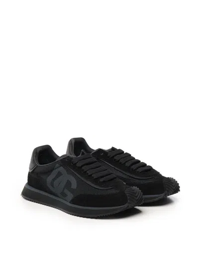 Dolce & Gabbana Low-top Nylon Sneakers With Leather Inserts In Black