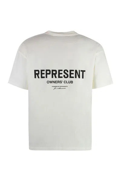 Represent White Crewneck T-shirt With With Front And Back Owners Club Print In Cotton Man