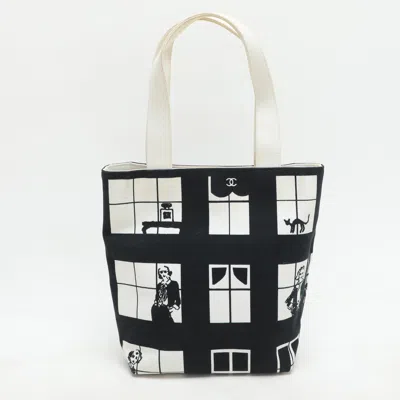 Pre-owned Chanel Navy Blue/white Canvas Coco Window Tote