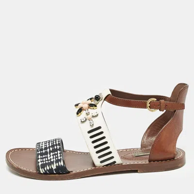 Pre-owned Louis Vuitton Multicolor Canvas And Leather Crystal Embellishedankle Strap Sandals Size 39