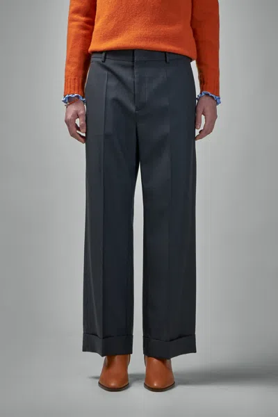 Valentino Wool Gabardine Pants With Turn-ups In Gray