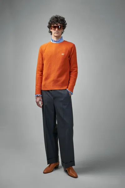 Valentino Wool Gabardine Pants With Turn-ups In Gray