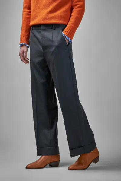 Valentino Wool Gabardine Pants With Turn-ups In Gray
