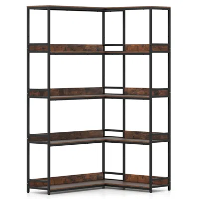 Hivvago Corner Bookshelf 5-tier L-shaped Bookcase Etagere Bookshelf With Metal Frame