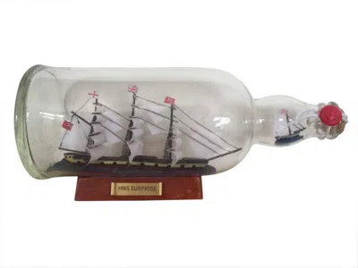 Handcrafted Cast Iron Master And Commander Hms Surprise Model Ship In A Glass Bottle 11"