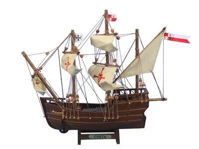 Handcrafted Cast Iron Wooden Pinta Model Ship 12"