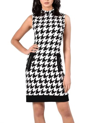 Frank Lyman Houndstooth Print Mini Dress In Black-and-white In Black