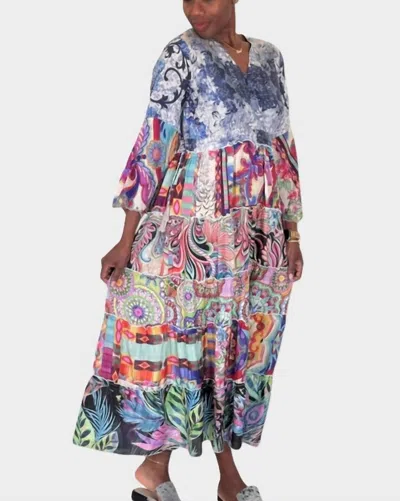 Johnny Was Dibble Tiered Dress In Denim Lace Scarf In Multi
