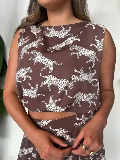 Kld. Signature Animal Print Bubble Hem Crop Top In Mocha
