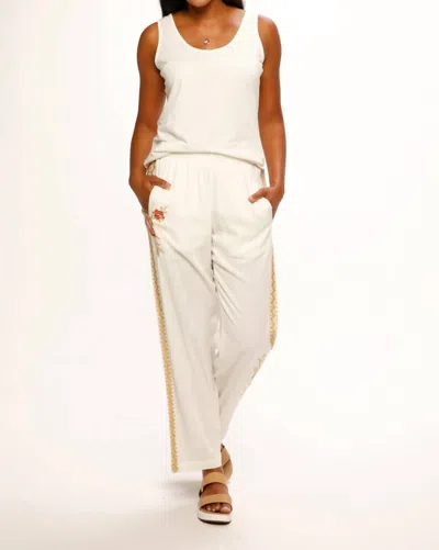 Paparazzi Linen Blend Embroidered Wide Leg Pant In White In Neutral