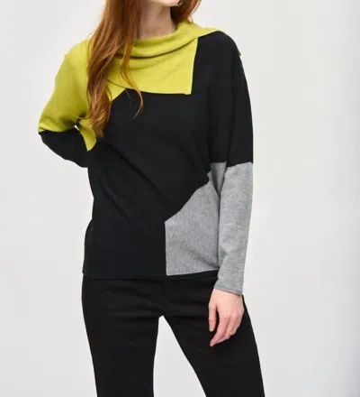 Joseph Ribkoff Asymmetrical Sweater In Wasabi/black/grey Melange