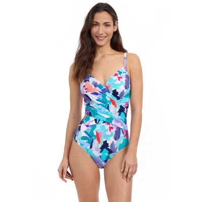 Profile By Gottex Holi V Neck Surplice One Piece In Blue