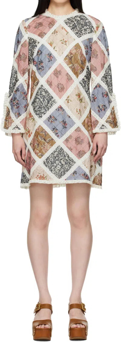 Zimmermann Tallow Lace Mini Dress In Spliced In Multi