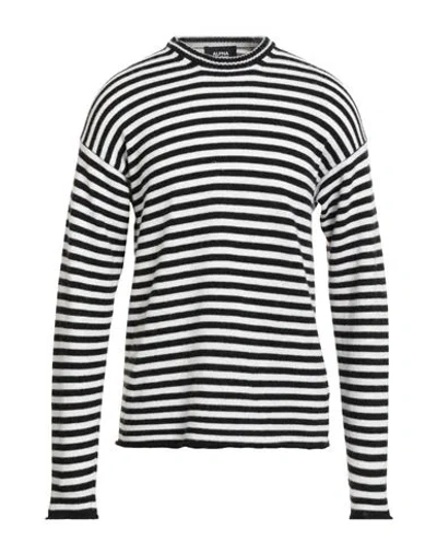 Alpha Studio Wool Blend Sweater With Striped Motif In Black