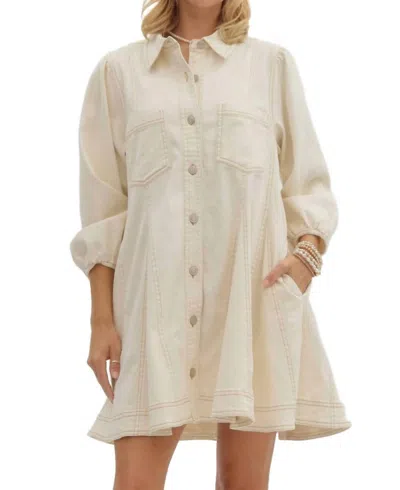Entro Rebeccah Denim Collared A-line Mini Dress In Beige In White