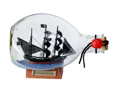 Handcrafted Cast Iron Wooden Blackbeard's Queen Anne's Revenge Pirate Ship In A Glass Bottle 7"