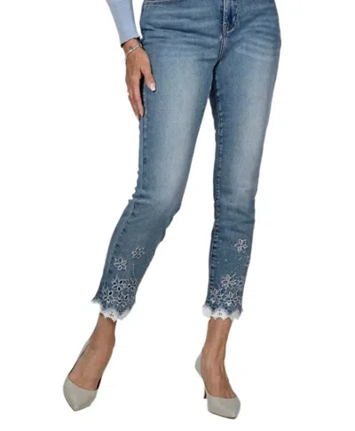 Frank Lyman Sequin Detail Cropped Jeans In Denim In Blue