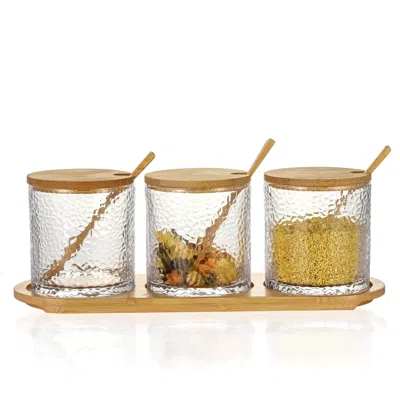 Homew Condiment Pot With Bamboo Spoon And Lid (11 Oz. Set Of 3)