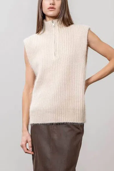 Moon River Turtleneck Sweater Vest With Zipper In Beige In Gray