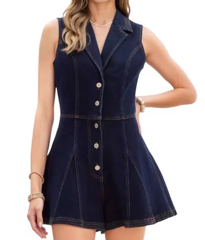 Entro Ellie Sleeveless Button Down Denim Romper In Dark Denim In Blue