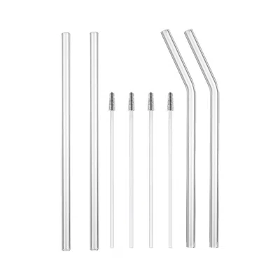Homew Reusable Glass Straw 2 Straight 2 Curved And 4 Brushes