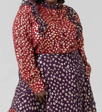 Just Bellina Gold Leopard Shirt - Plus In Red Purple In Multi