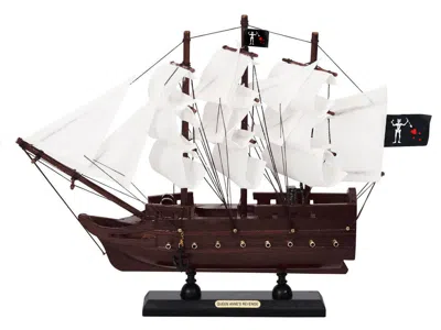 Handcrafted Cast Iron Wooden Blackbeard's Queen Annes Revenge White Sails Model Pirate Ship 12"