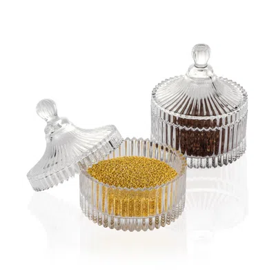 Homew Crystal Castle Glass Candy Dish/jar With Lid (set Of 2) - 4.1" X 4.7" H