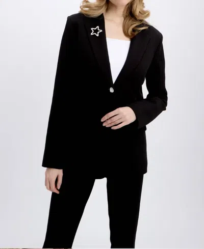 Frank Lyman Rhinestone Star Blazer In Black In Black