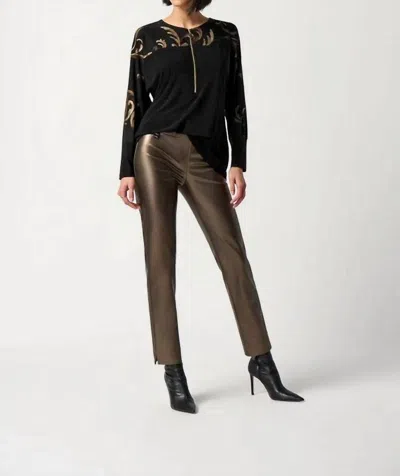 Joseph Ribkoff Metallic Faux Leather Slim Fit Pull-on Pants In Bronze In Black