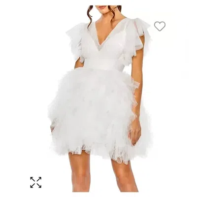 Mac Duggal Womens Ruffled Tulle Cocktail And Party Dress In White