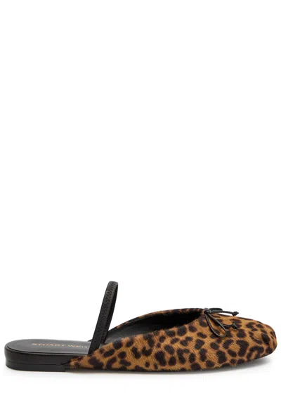Stuart Weitzman Prima Leopard-print Calf-hair Ballet Mules In Brown