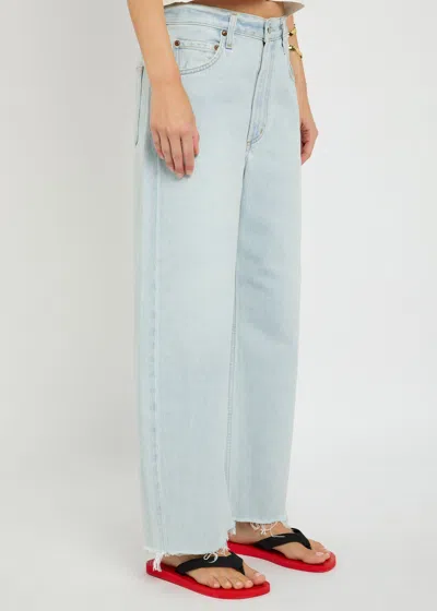 Agolde Vana Draped Low-rise Wide-leg Jeans In Blue