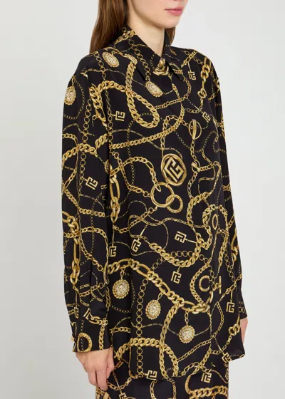 Balmain Shirt Chain Print Gold Buttons In Black