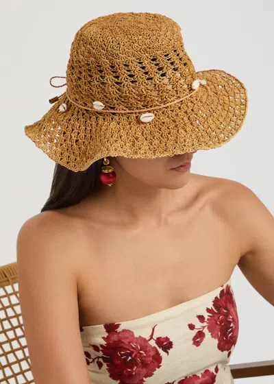 Sensi Studio Shell-embellished Crochet Straw Sun Hat In Brown