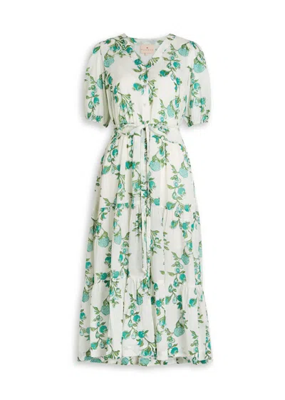 Hannah Artwear Anyeta Printed Cotton Midi Dress In Green