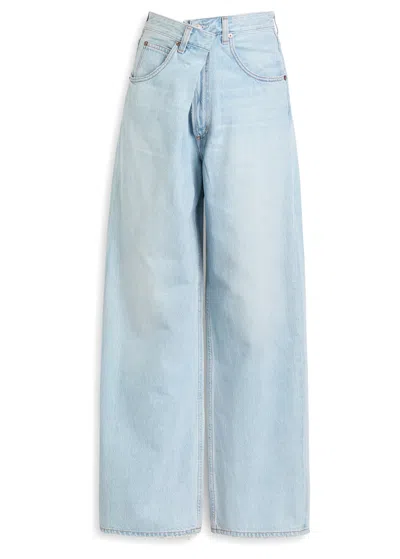 Agolde Vana Draped Low-rise Wide-leg Jeans In Blue