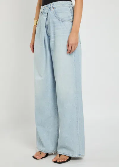 Agolde Vana Draped Low-rise Wide-leg Jeans In Blue