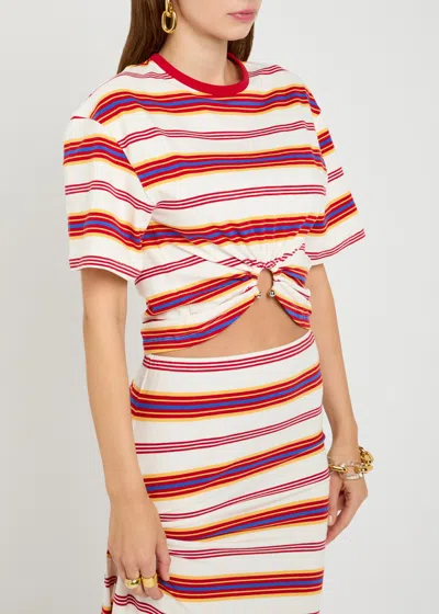 Rabanne Embellished Striped Cotton-blend Jersey T-shirt In Multi