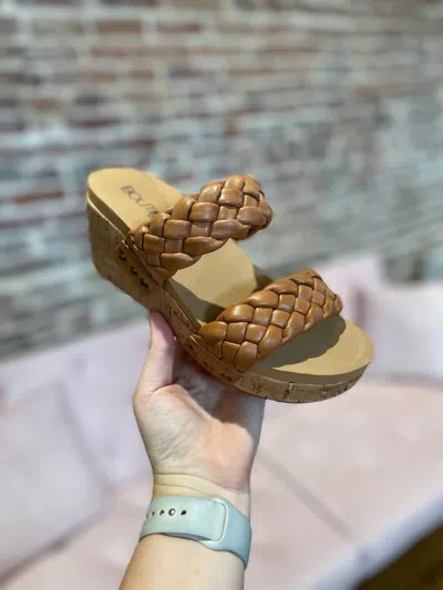 Corkys Footwear Delightful Braided Wedge In Cognac