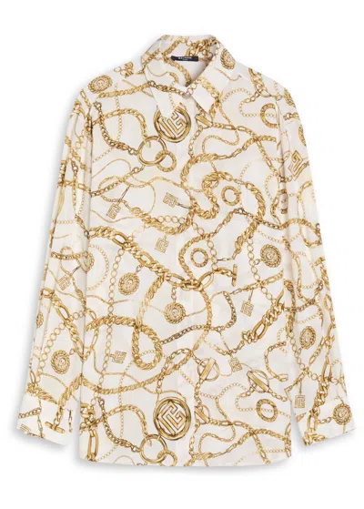 Balmain Logo Printed Silk Shirt In Neutral