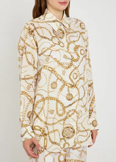 Balmain Logo Printed Silk Shirt In Neutral