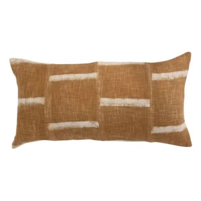 Creative Co-op Printed Pieced Lumbar Pillow In Cognac & Cream